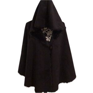 Katie & Todd black faux suede hooded cape fits up to XL optional sleeve